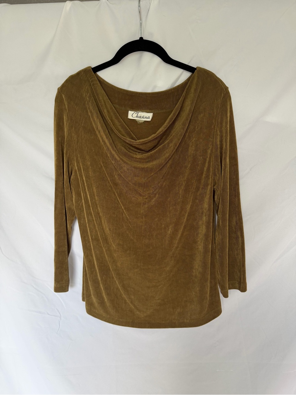 Vintage Y2K Gold-Tone Green/Brown Draped Neck Top